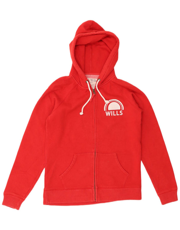 Jack Wills Dame Grafisk Hættetrøje Sweater UK 14 Stor Rød Bomuld