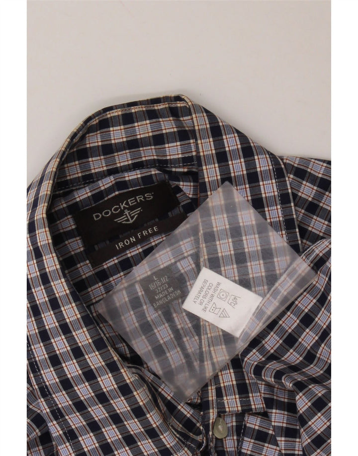 DOCKERS Herreskjorte str. 16 16 1/2 Large Navy Blue Gingham Cotton