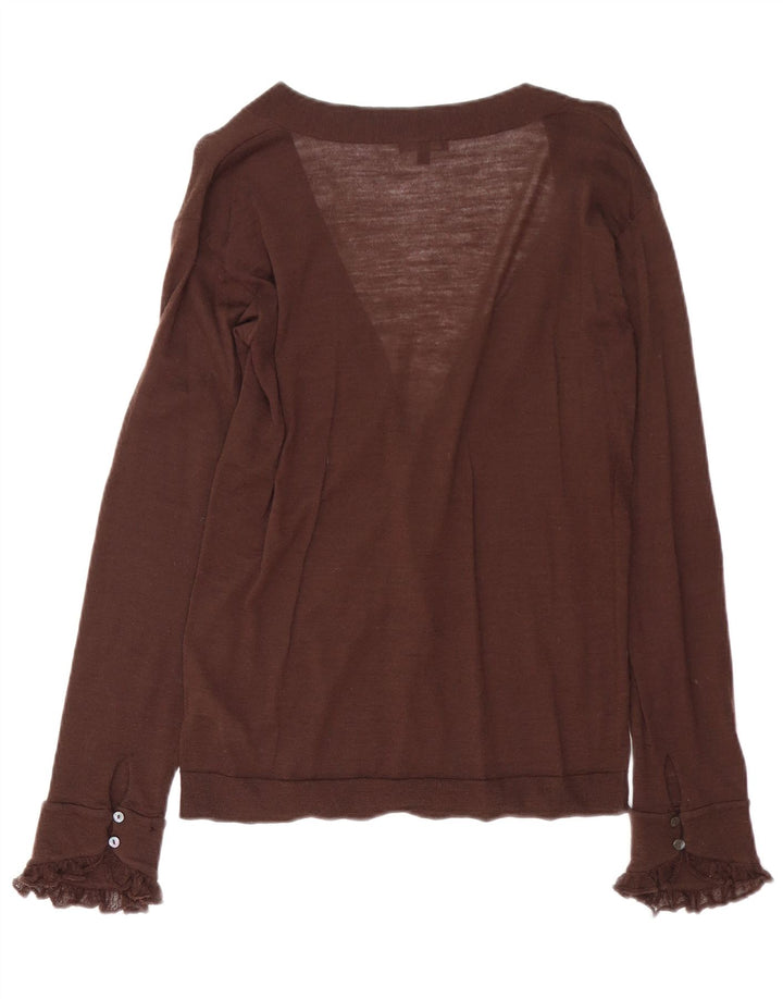 MASSIMO DUTTI Dame Cardigan Sweater UK 14 Stor Brun Uld
