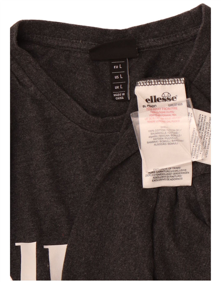 ELLESSE Dame Grafisk T-Shirt Top UK 14 Stor Grå Bomuld
