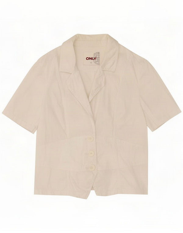 Only Womens Short Sleeve 3 Button Blazer Jacket IT 42 Medium White Cotton