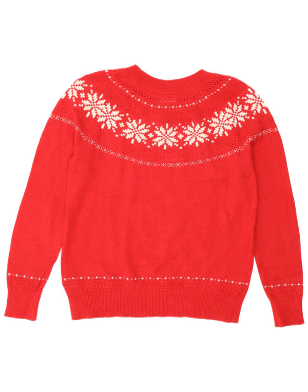 Fat Face Dame Boat Neck Jumper Sweater UK 12 Medium Red Fair Isle Bomuld