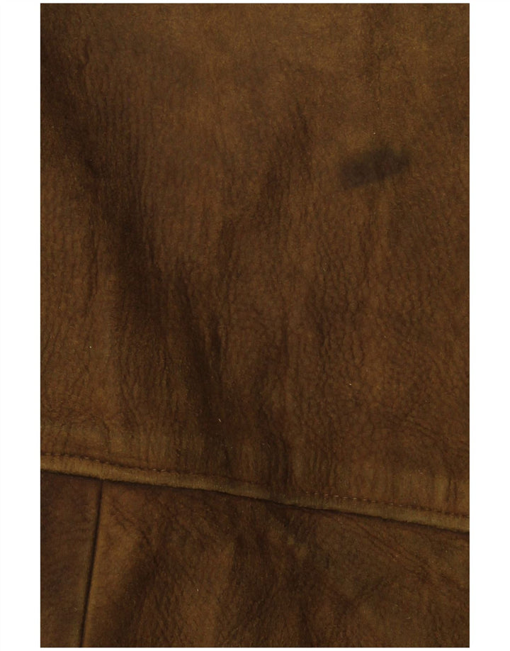 VINTAGE Herre Læderjakke UK 38 Medium Khaki Læder