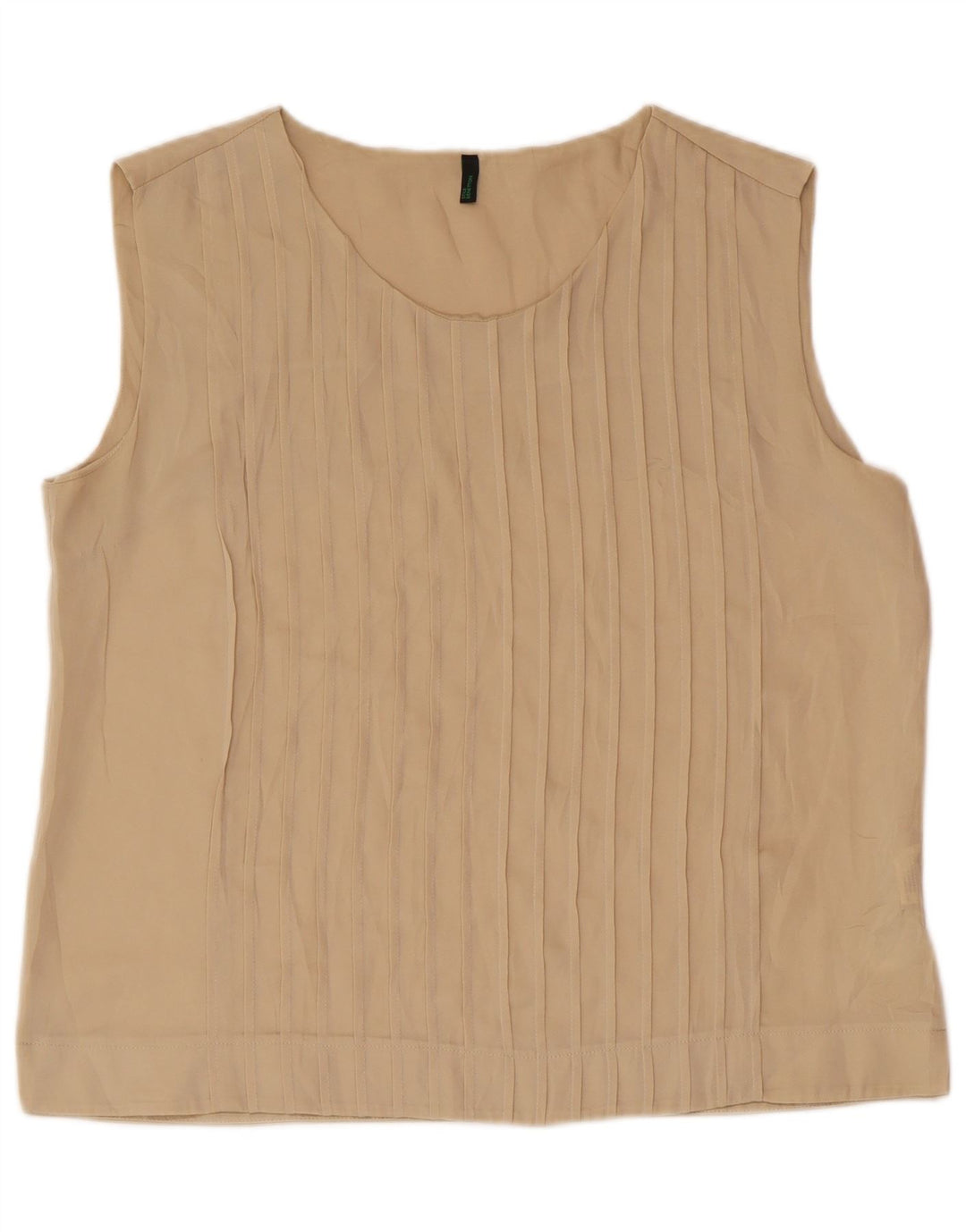 BENETTON Dame ærmeløs bluse Top UK 16 Stor Beige Polyester