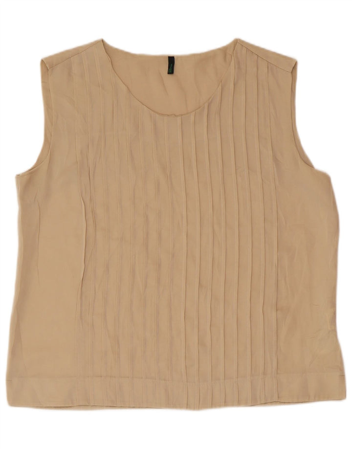 BENETTON Dame ærmeløs bluse Top UK 16 Stor Beige Polyester
