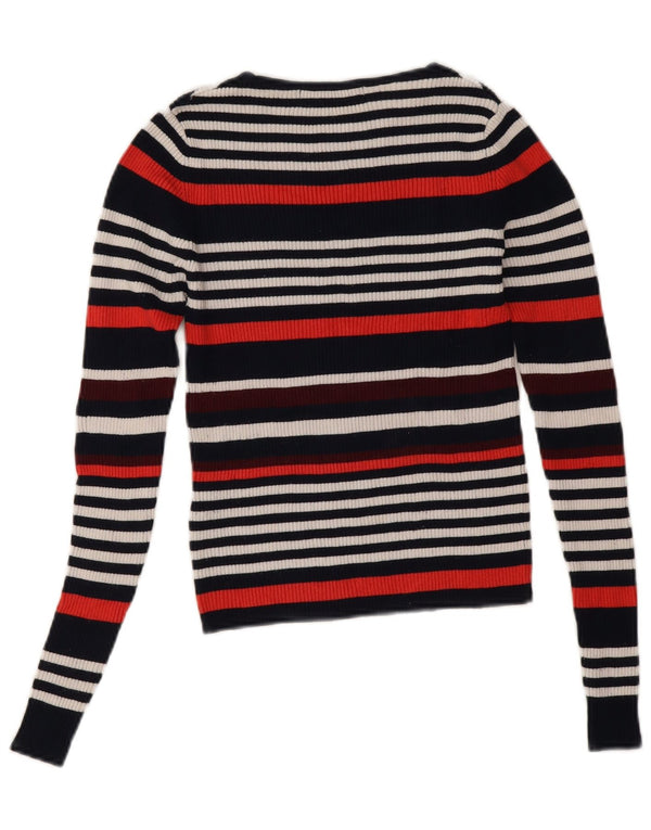 Zara Womens Crop Boat Neck Jumper Sweater UK 8 Small Multicolored Striped
