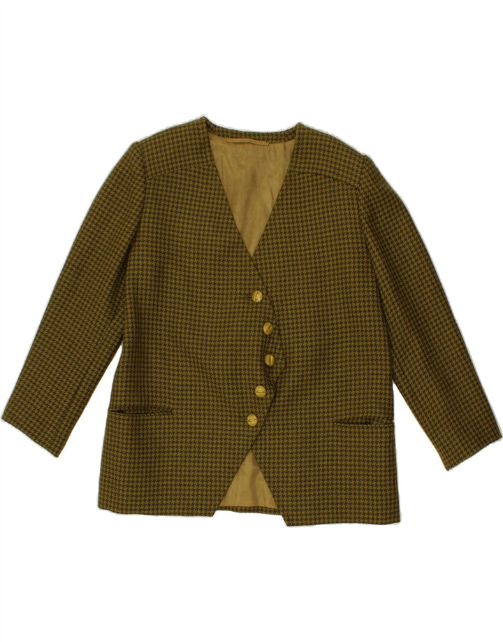 VINTAGE Womens 5 Button Blazer Jacket UK 18 XL Khaki Houndstooth Vintage Vintage and Second-Hand Vintage from Messina Hembry 