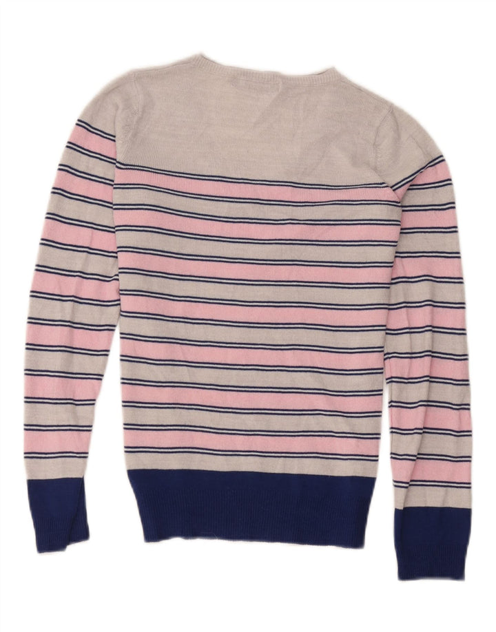 Marks & Spencer Dame V-hals sweater UK 8 Small Pink Stribet