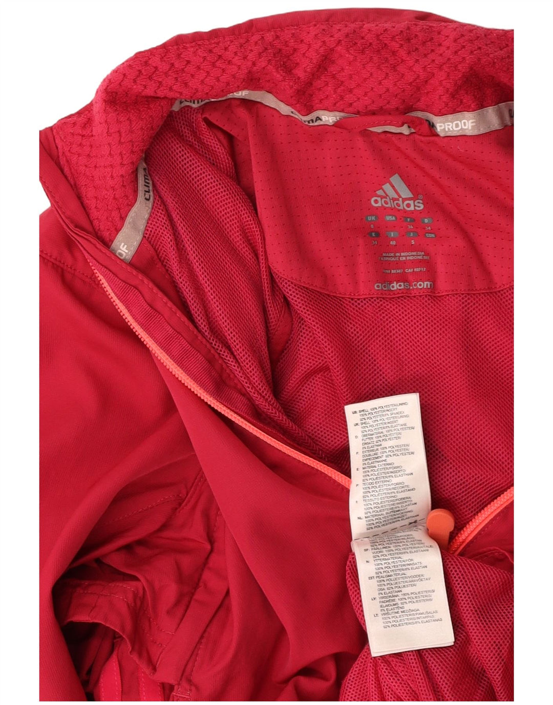 ADIDAS Womens Clima Proof Tracksuit Top Jacket UK 8 Small  Red Polyester