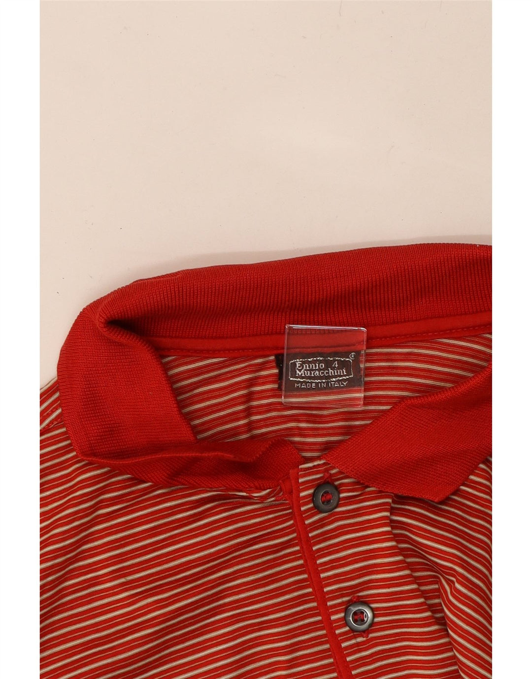 ENNIO MURACCHINI Mens Polo Shirt Medium Red Striped Cotton Vintage Ennio Muracchini and Second-Hand Ennio Muracchini from Messina Hembry 