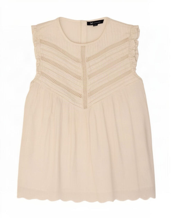 Crew Clothing Dame ærmeløs bluse Top UK 12 Medium White Bomuld