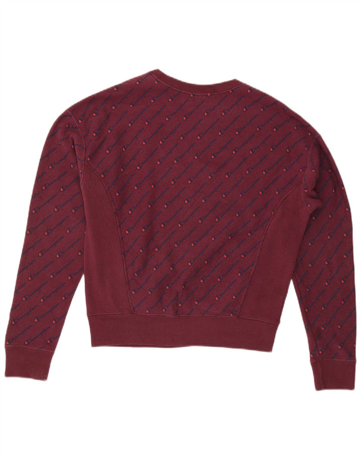 Champion Dame Grafisk Oversized Sweatshirt Jumper UK 10 Small Burgundy