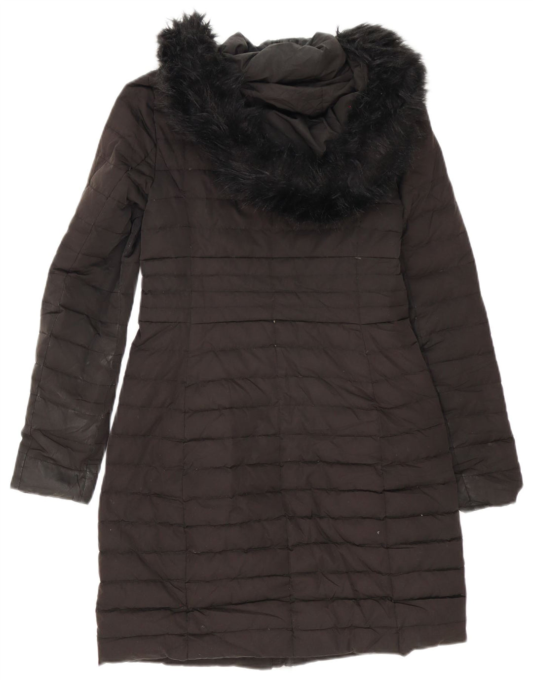 Zara Dame Hætte Oversized Polstret Frakke UK 6 XS Sort