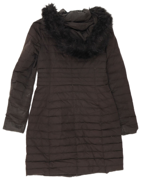 Zara Dame Hætte Oversized Polstret Frakke UK 6 XS Sort