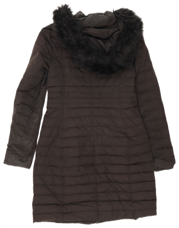 Zara Dame Hætte Oversized Polstret Frakke UK 6 XS Sort
