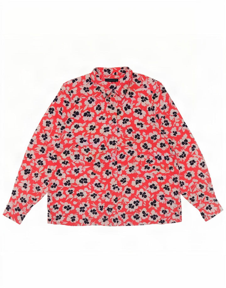 Marks & Spencer Dame Oversized skjortebluse UK 18 XL Rød blomsterpolyester