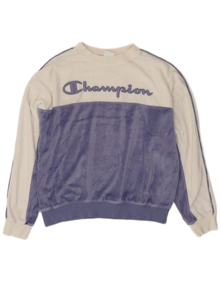 CHAMPION Dame grafisk sweatshirt Jumper UK 16 Stor hvid farveblok