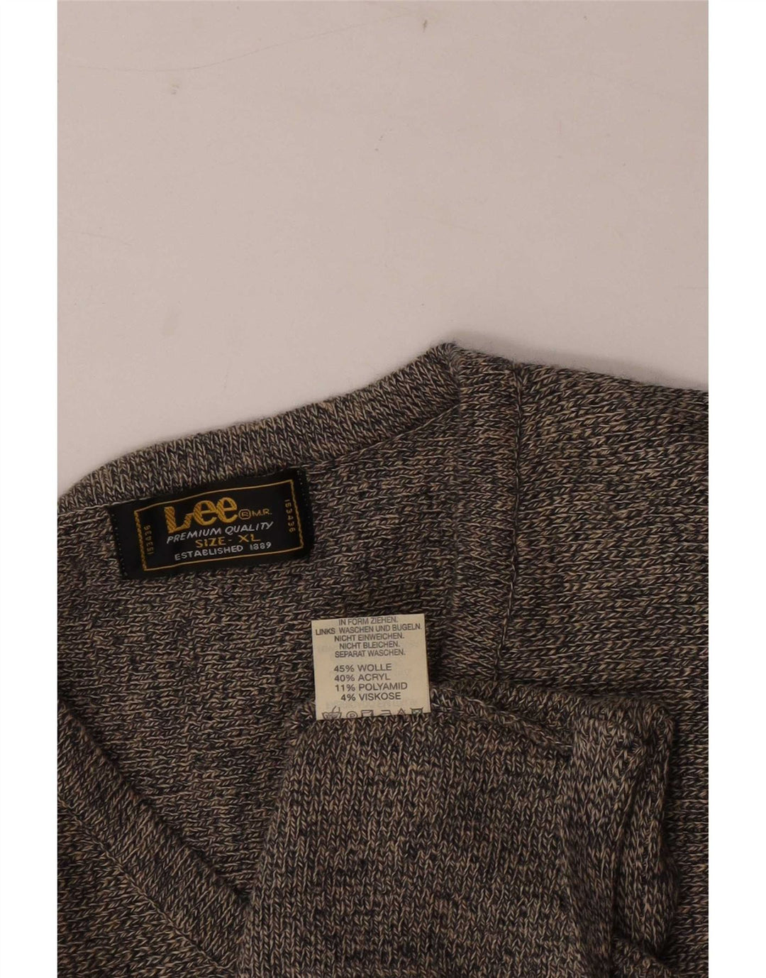 Lee Herre V-hals sweater XL Grå Flecked Wool