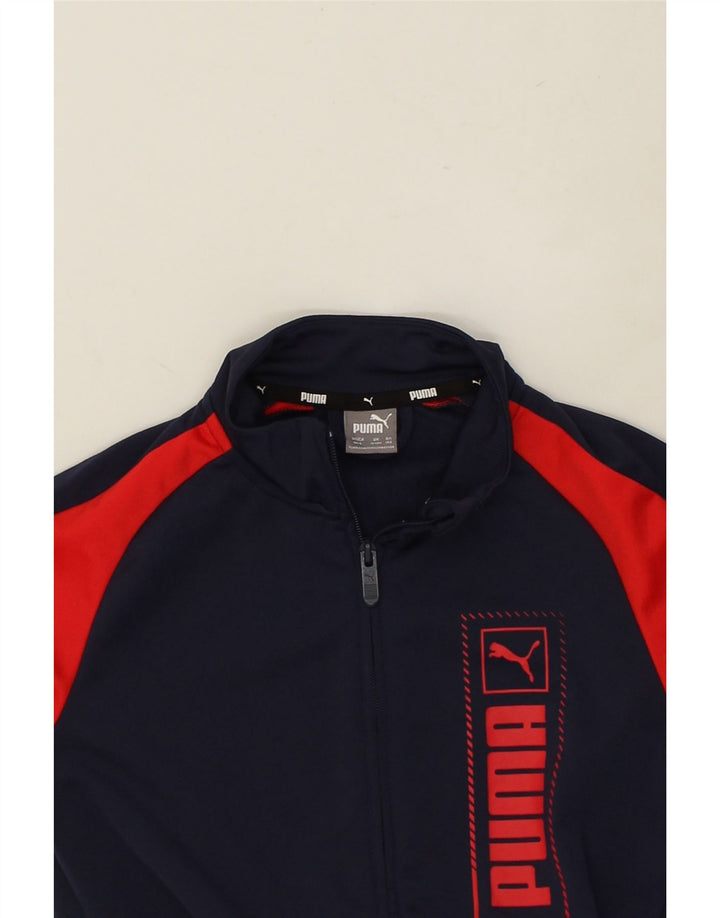 PUMA Boys Graphic Tracksuit Top Jacket 11-12 Years Navy Blue Colourblock | Vintage Puma | Thrift | Second-Hand Puma | Used Clothing | Messina Hembry 