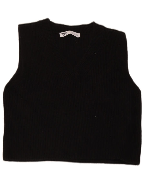 Zara Dame Crop Vest Tank Top UK 10 Small Black
