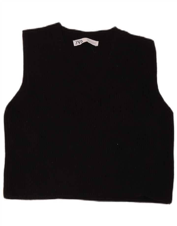 Zara Dame Crop Vest Tank Top UK 10 Small Black
