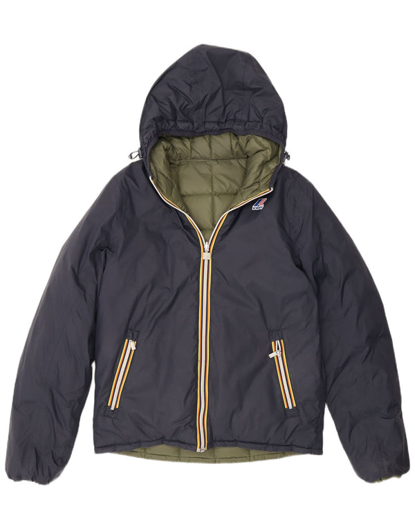 K-Way Dame Hætte Vendbar Polstret Jakke UK 14 Medium Navy Blue