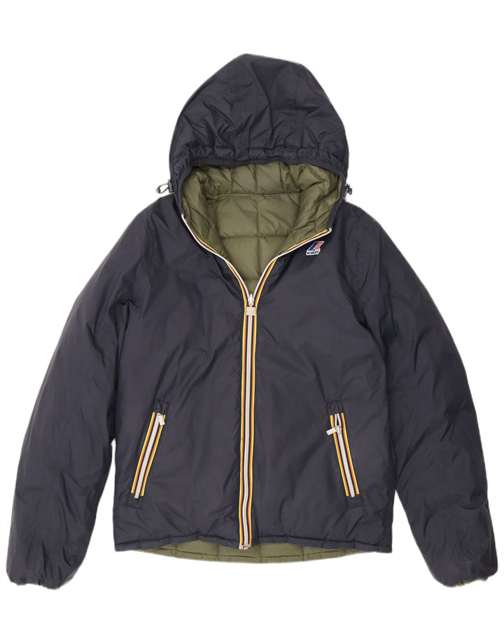 K-Way Dame Hætte Vendbar Polstret Jakke UK 14 Medium Navy Blue