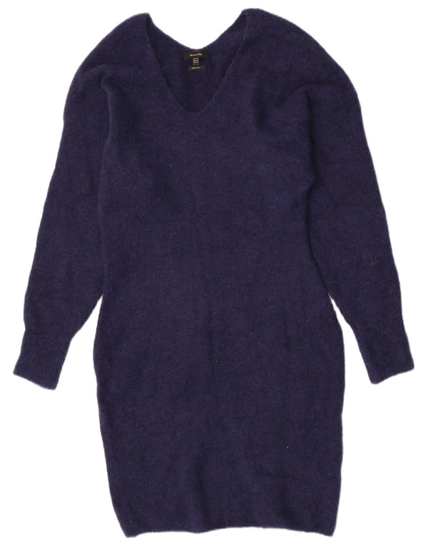 Massimo Dutti Dame Langærmet Jumper Kjole UK 6 XS Marineblå Polyamid