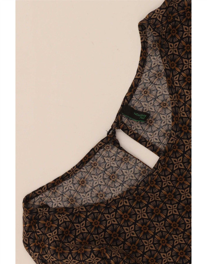 Benetton Dame Abstrakt mønster Bluse Top UK 14 Large Brown Geometric