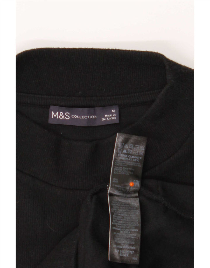 Marks & Spencer Dame Langærmet Tunika Top UK 12 Medium Sort Polyester