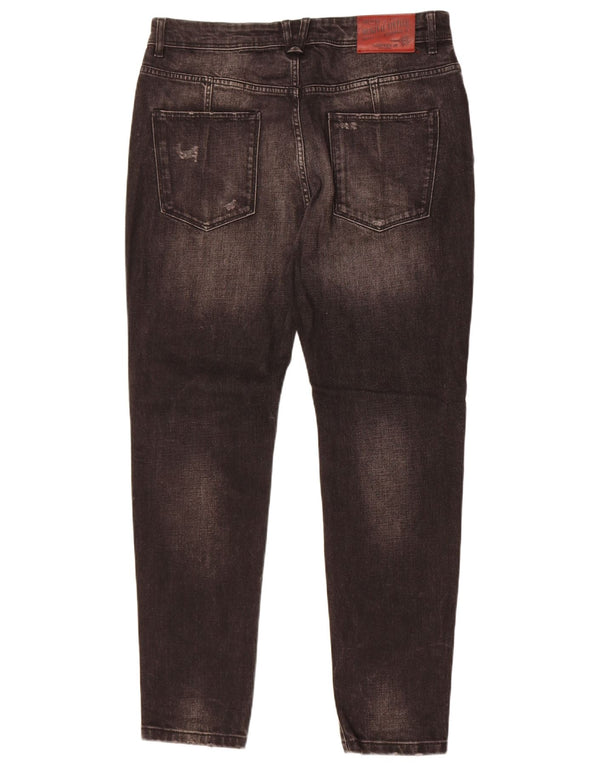 Zara Mens Distressed Slim Jeans EU 44 Large W34 L30 Black Bomuld