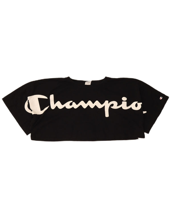 Champion Womens Crop Oversized grafisk T-shirt top UK 14 Medium Black