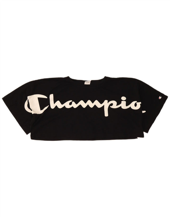 Champion Womens Crop Oversized grafisk T-shirt top UK 14 Medium Black