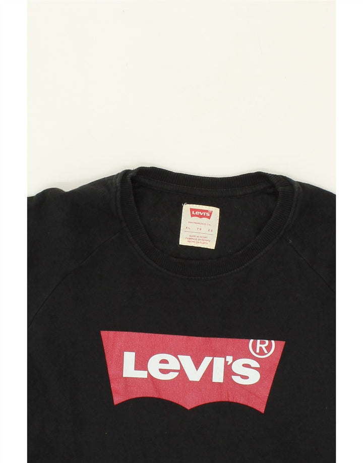 LEVI'S Boys Graphic Sweatshirt Jumper 12-13 Years XL Black Cotton Vintage Levi's and Second-Hand Levi's from Messina Hembry 