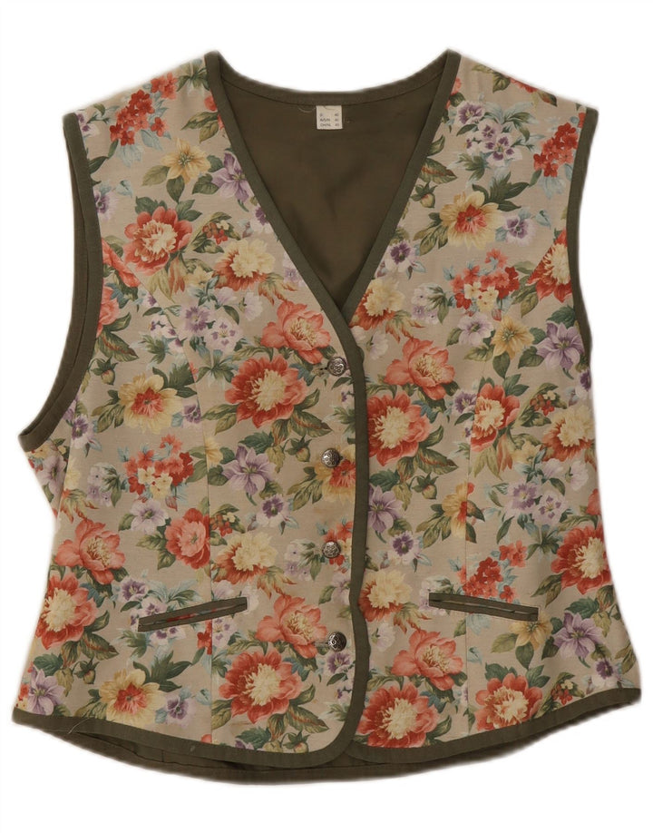 Vintage damevest EU 40 Medium Beige Floral Polyester