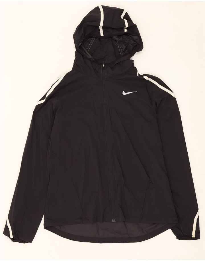 Nike dame træningsdragt med hætte topjakke UK 14 Medium Sort Nylon