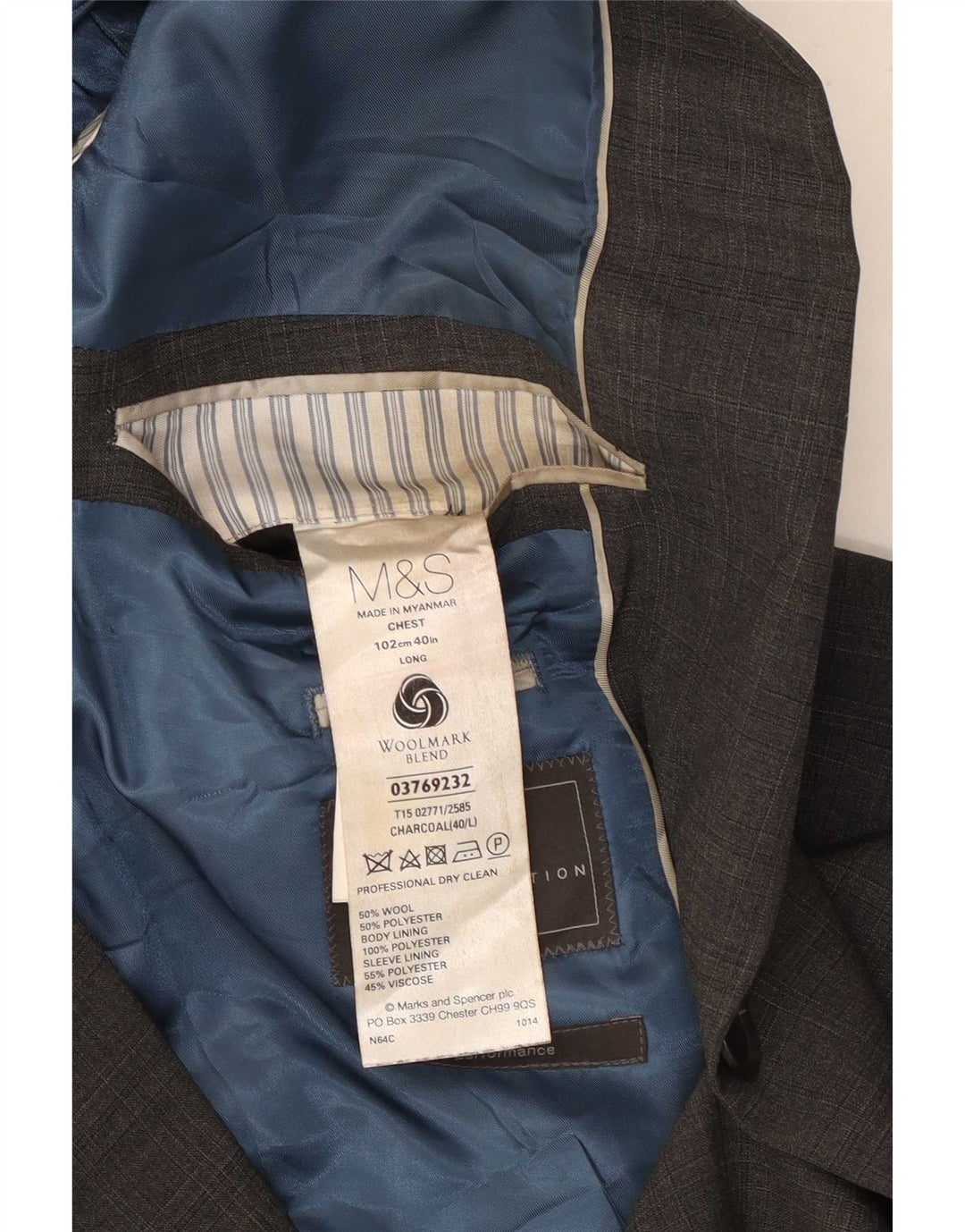 Marks & Spencer Herre 2-knaps blazerjakke UK 40 Medium Grey Uld