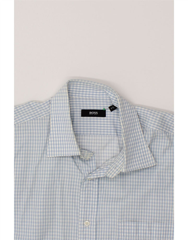 HUGO BOSS Mens Short Sleeve Shirt Size 41 16 Large Blue Gingham Cotton Vintage Hugo Boss and Second-Hand Hugo Boss from Messina Hembry 