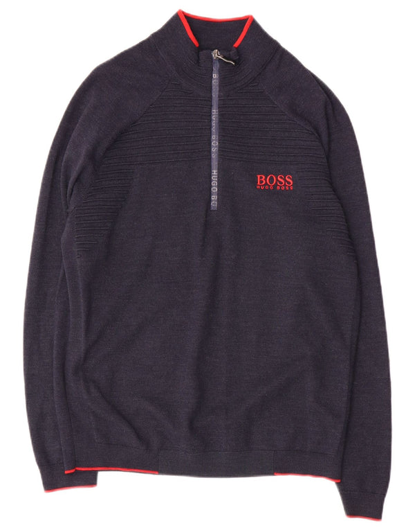 HUGO BOSS Sweater med lynlås til mænd mellem marineblå polyester