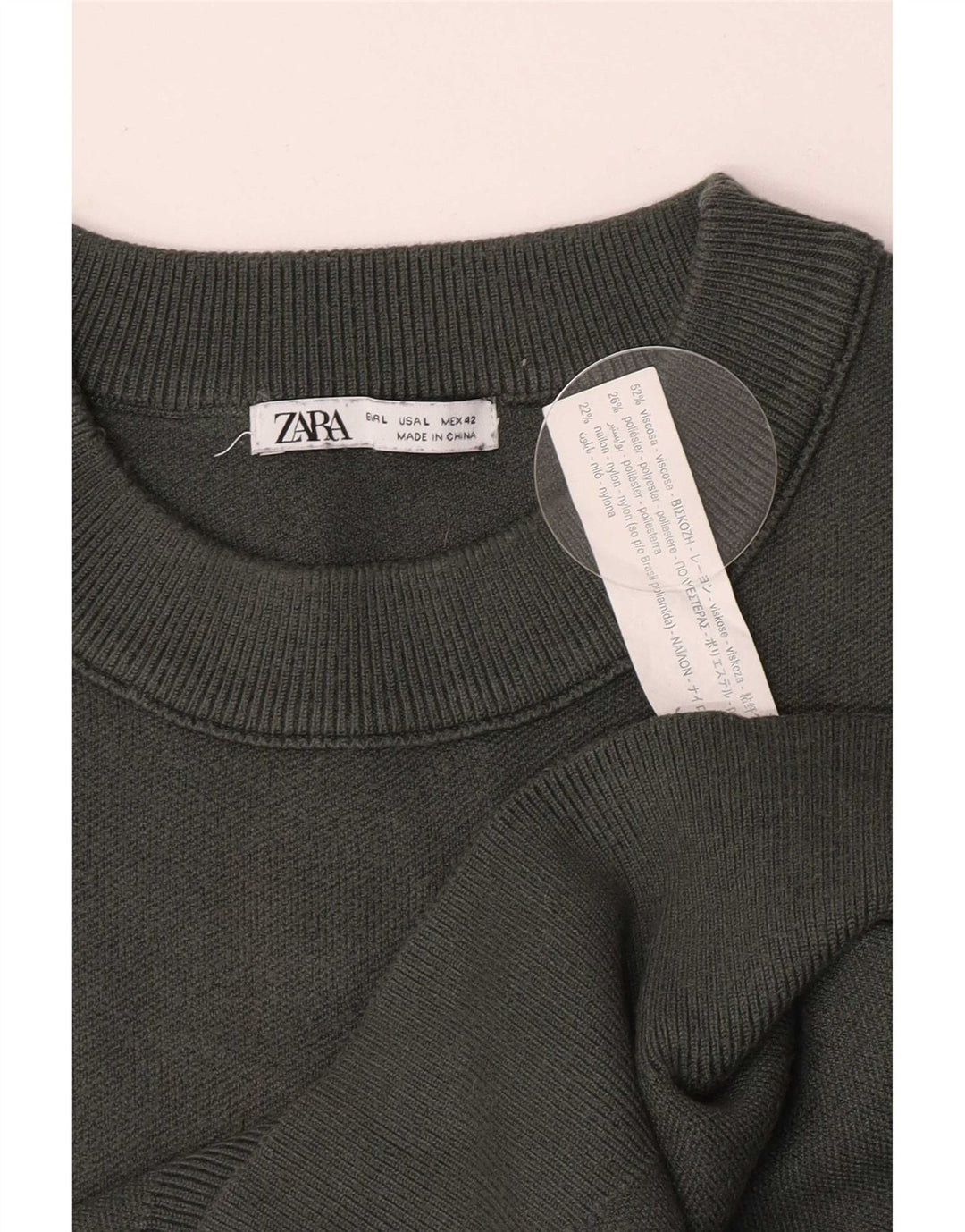 Zara Herre Jumper Sweater med rund hals Stor grøn viskose