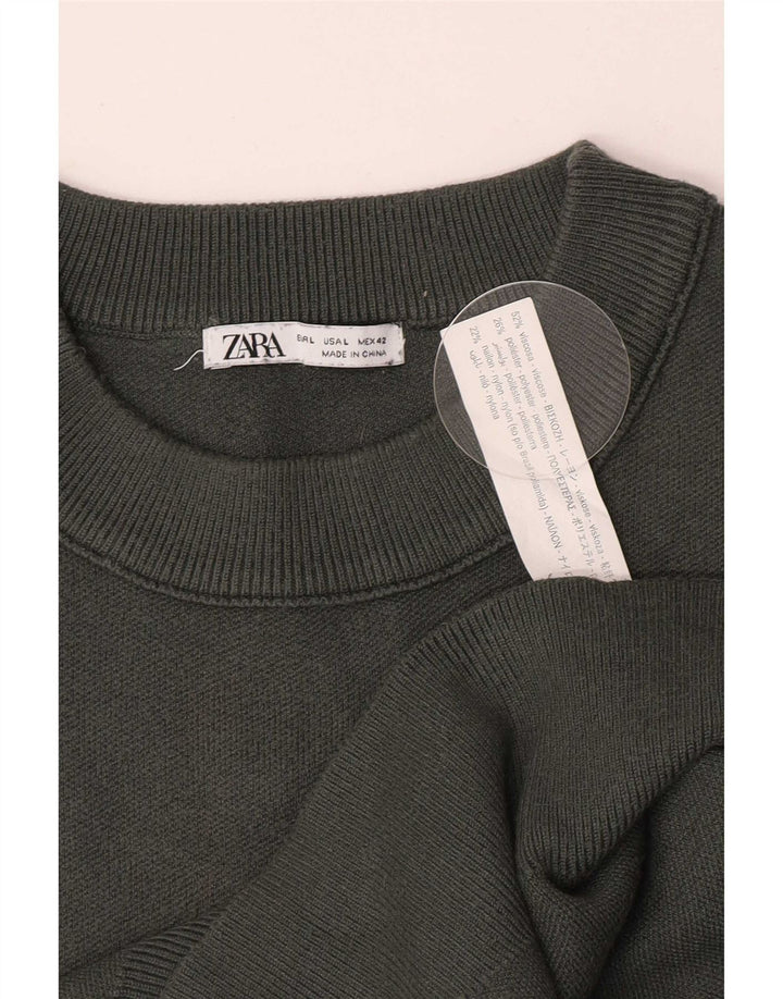Zara Herre Jumper Sweater med rund hals Stor grøn viskose