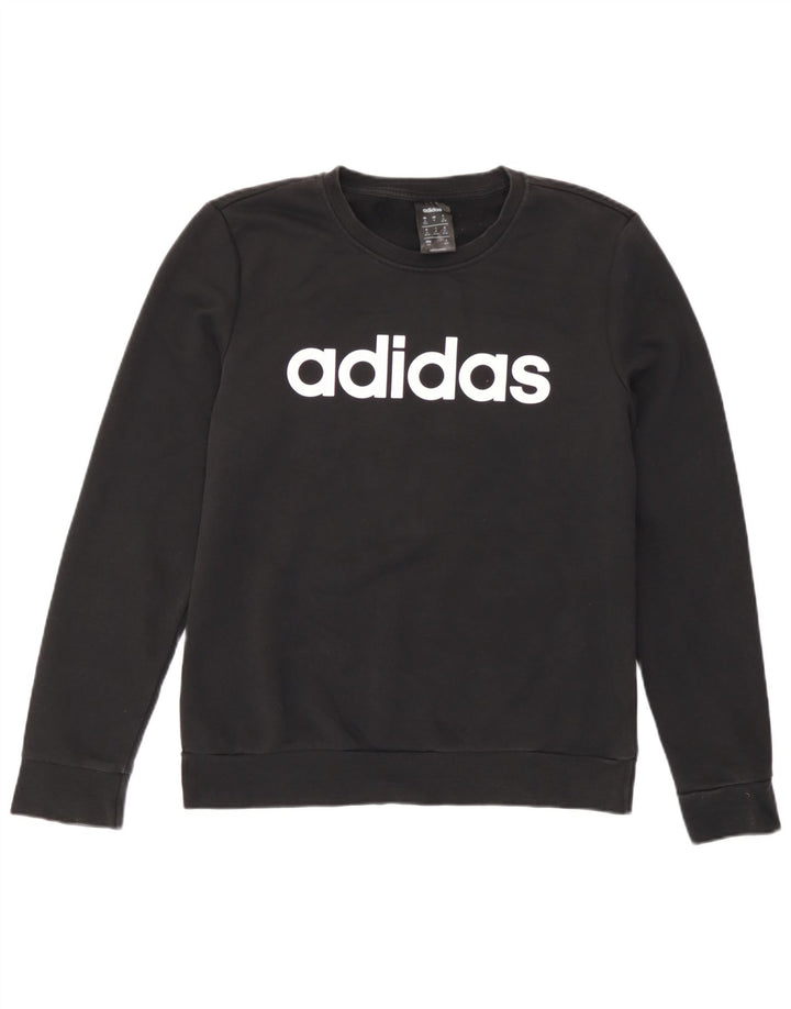 Adidas Dame Grafisk Sweatshirt Jumper UK 12/14 Medium Sort Bomuld