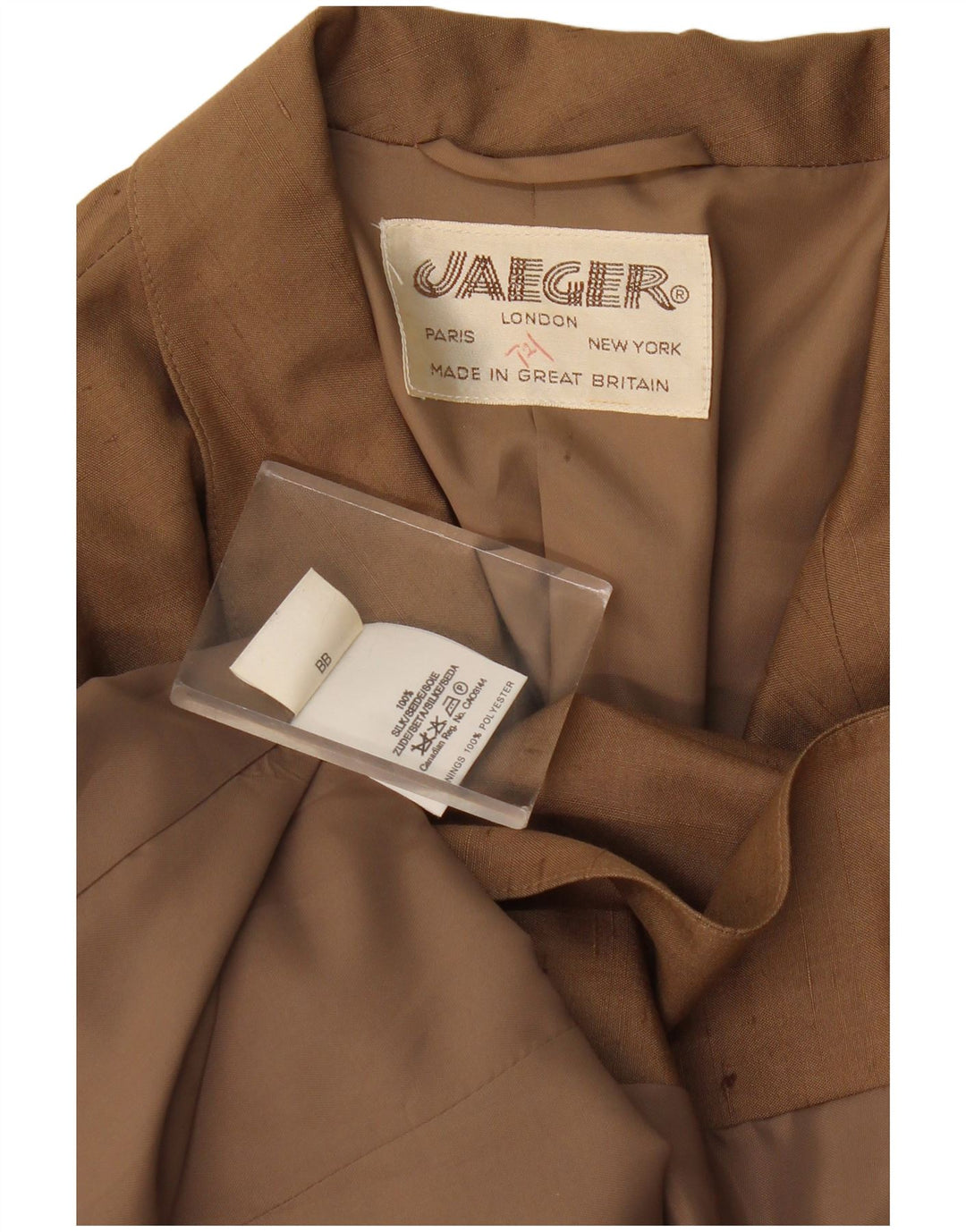 Jaeger Dame 1 Knap Blazer Jacket UK 16 Large Beige Flecked Silke