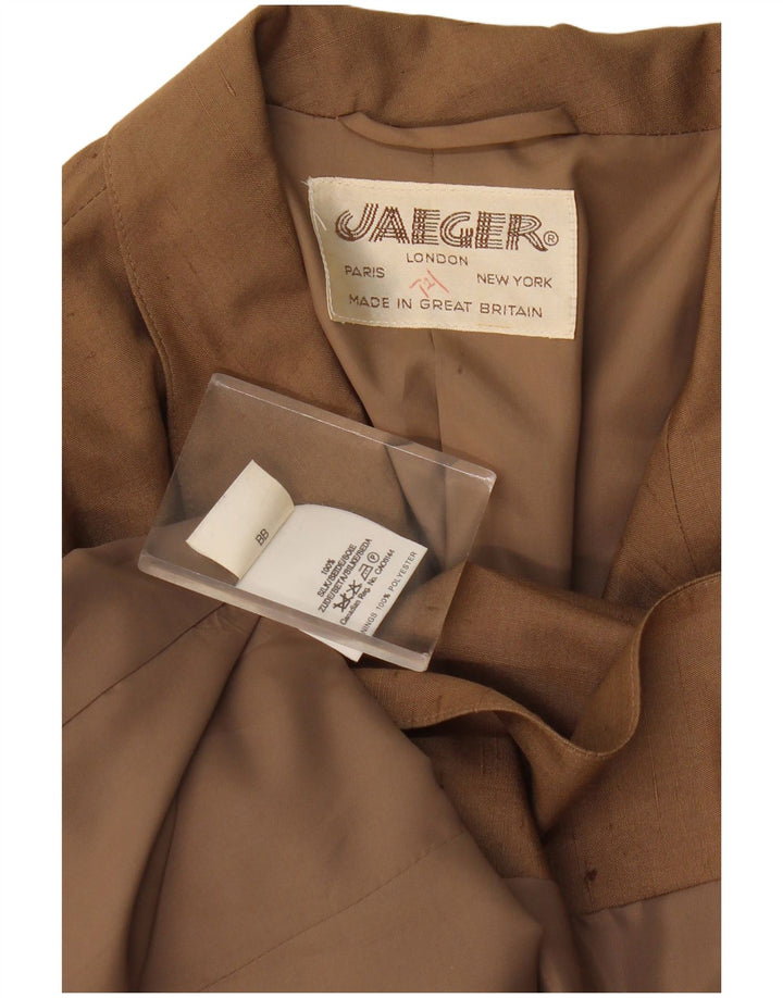 Jaeger Dame 1 Knap Blazer Jacket UK 16 Large Beige Flecked Silke