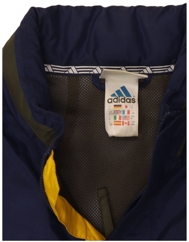 Adidas Regnjakke med hætte til mænd UK 40/42 Medium Navy Blue Colourblock