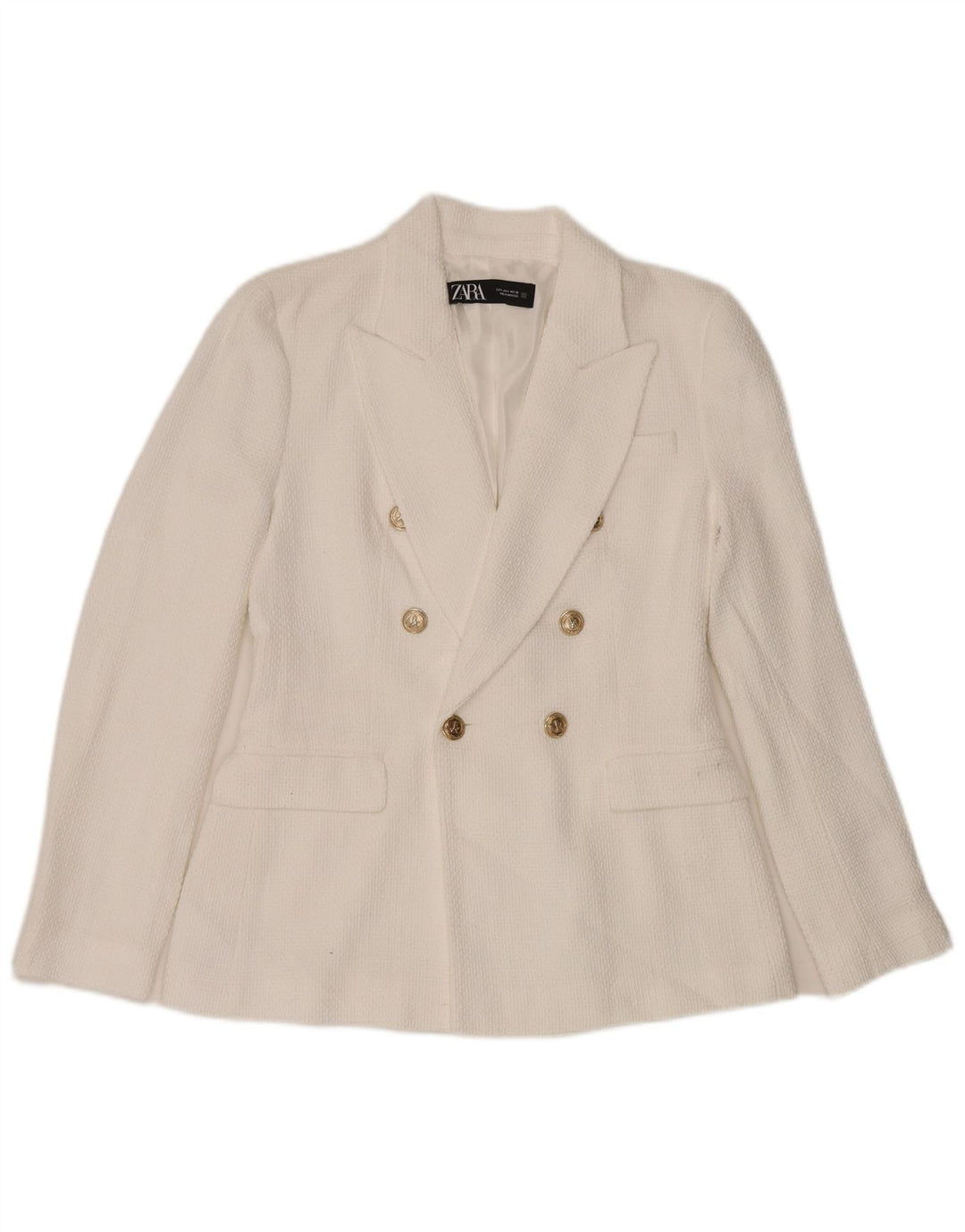 Zara Dame Dobbeltradet Blazer Jacket UK 10 Small White Bomuld