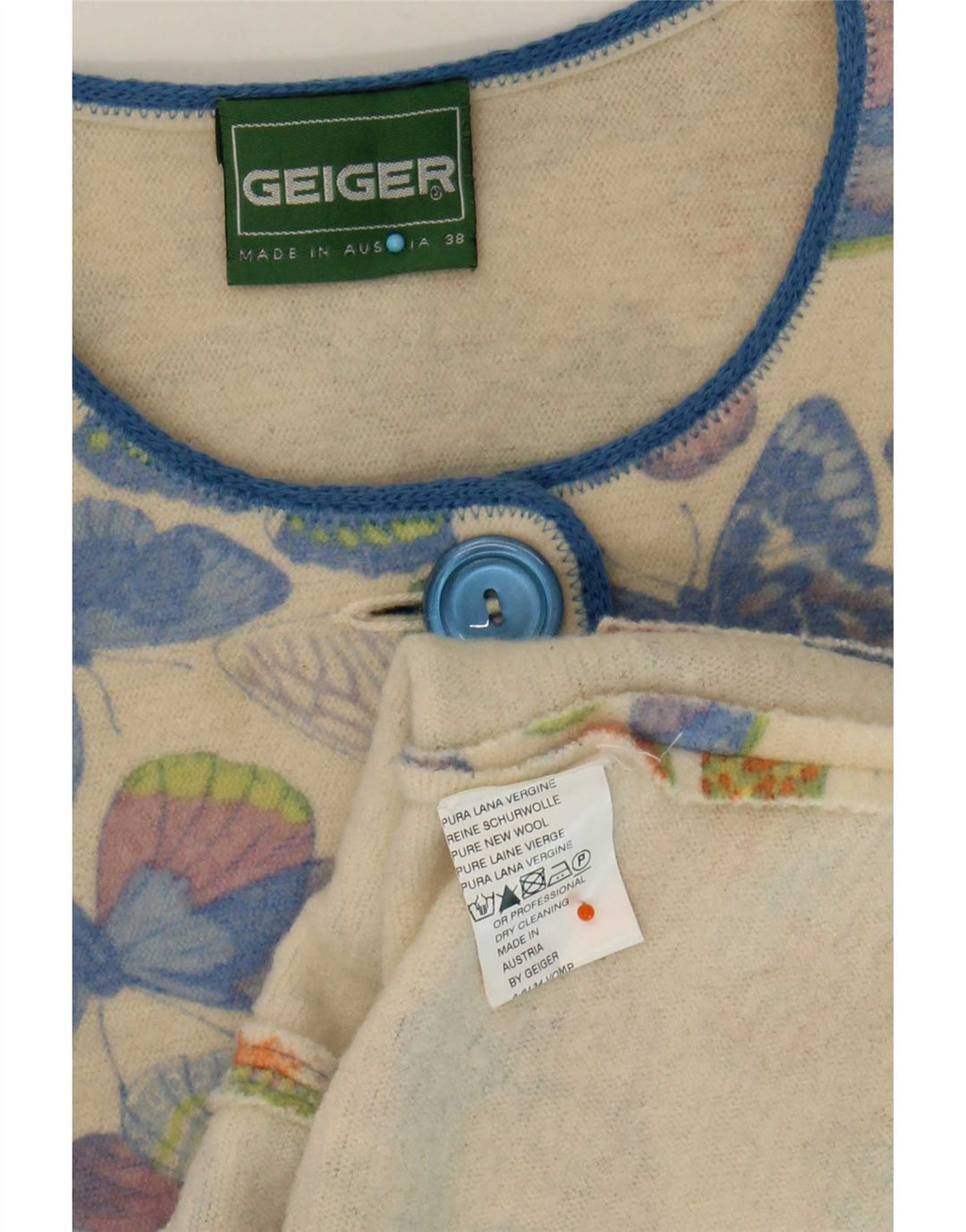 Geiger Dame 5 Button Knit Blazer Jacket EU 38 Medium Off White Butterfly
