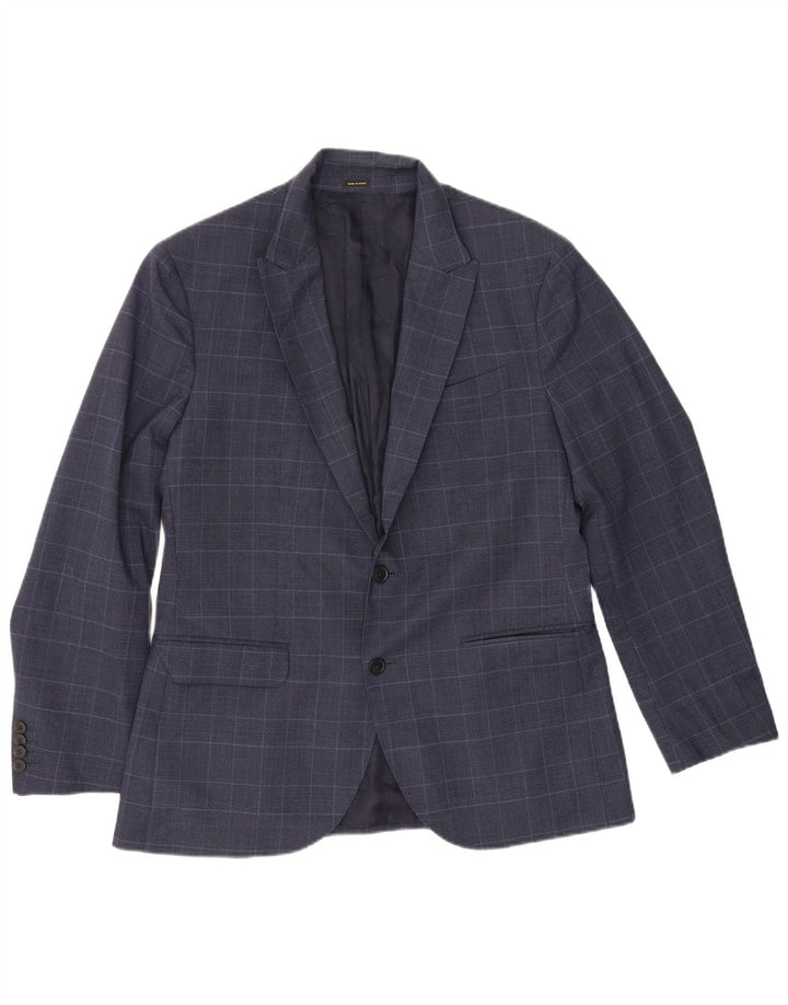 Massimo Dutti Herre 2-knaps blazerjakke EU 40 Mellem marineblå ternet uld