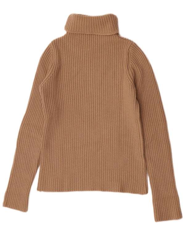 Stefanel Dame Roll Neck Jumper Sweater UK 12 Medium Brun Uld