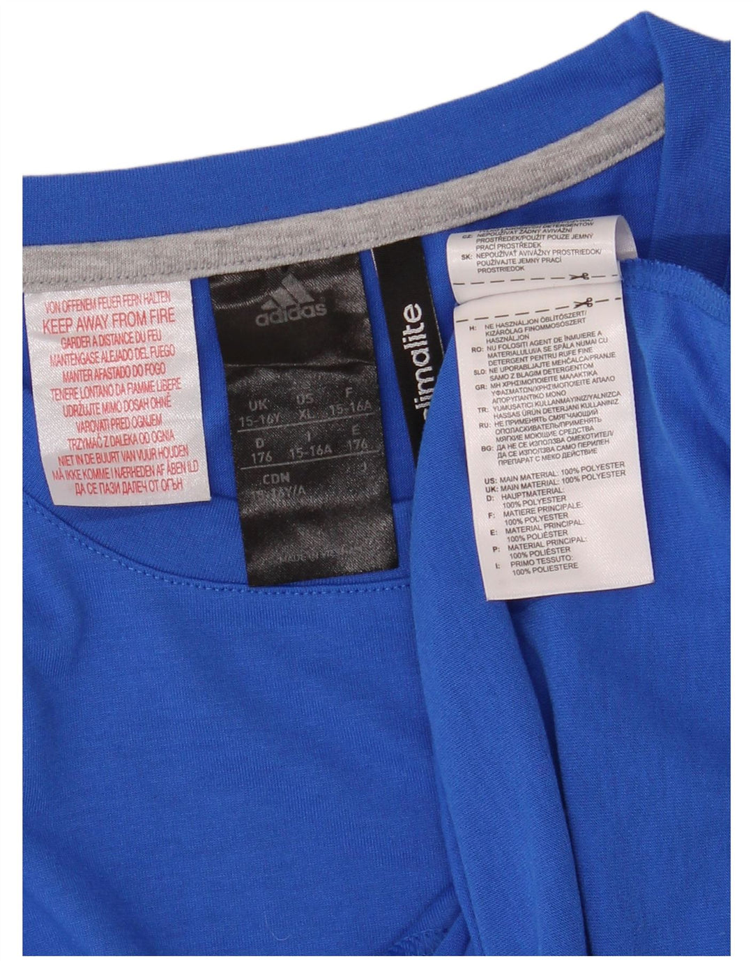 ADIDAS Boys Climalite T-Shirt Top 15-16 År Blå Polyester